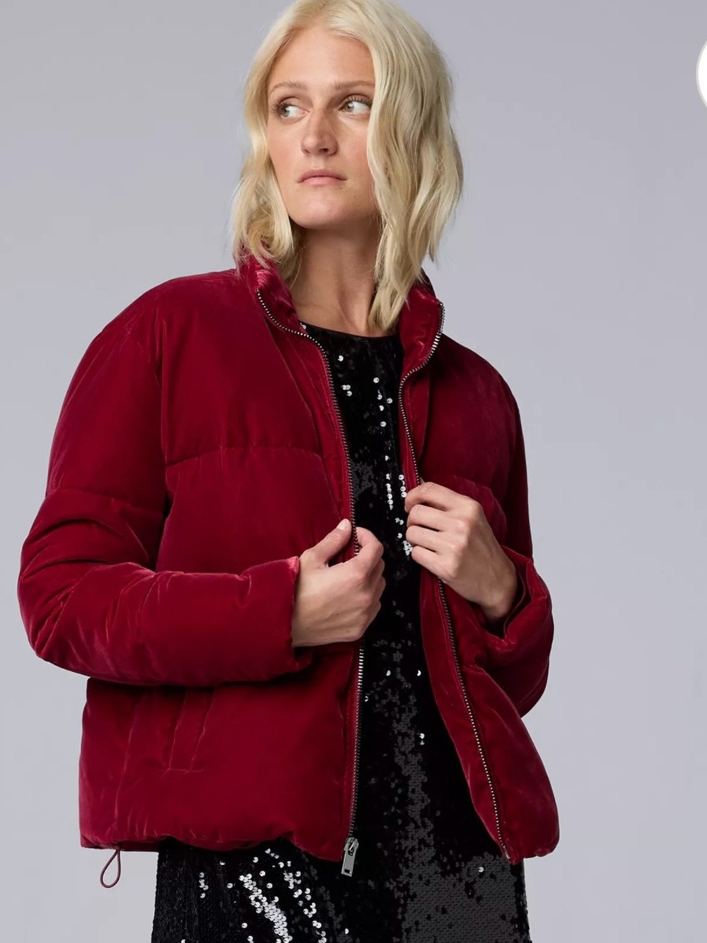 Simply Vera Wang red velvet puffer jacket